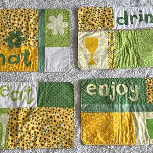 4 Vintage Handmade Artisan Fun 70s Vibe Yellow Sunflower Appliqué Cloth Placemat